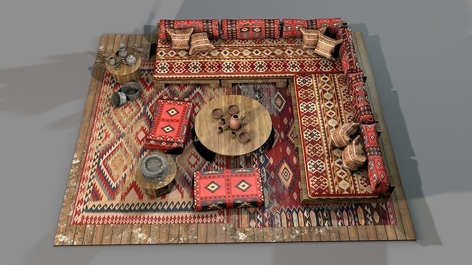 Old Ottoman Sofa Set v2 3D model 3