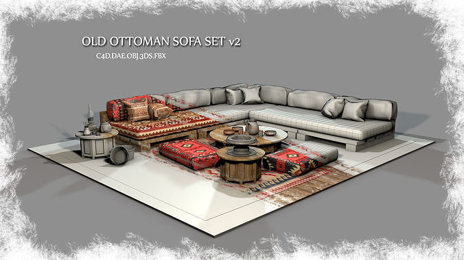 Old Ottoman Sofa Set v2 3D model 2