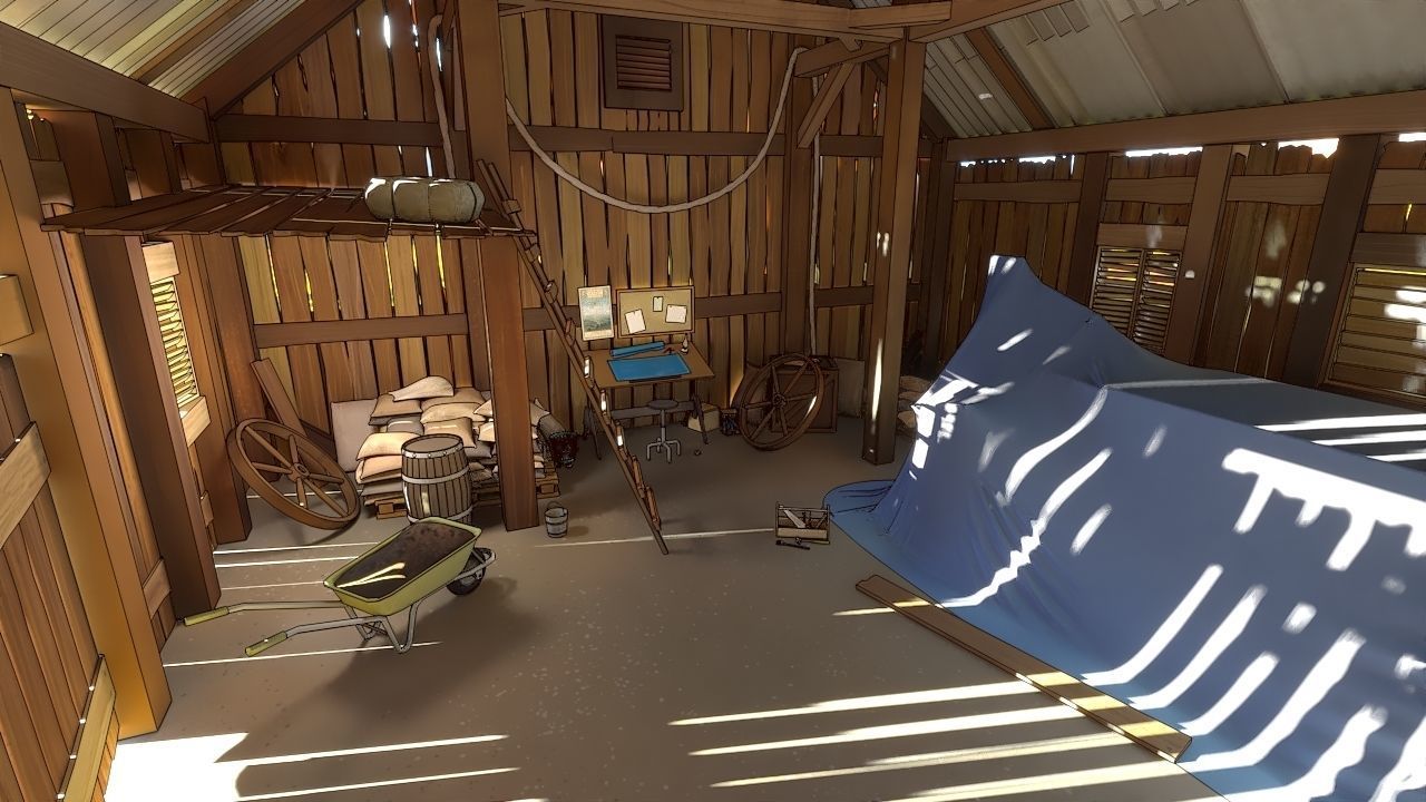 pack Old barn for 3D and 2D animation Cartoon Low-poly 3D model_2