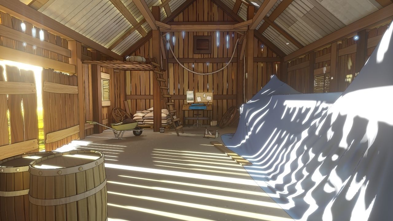 pack Old barn for 3D and 2D animation Cartoon Low-poly 3D model_1