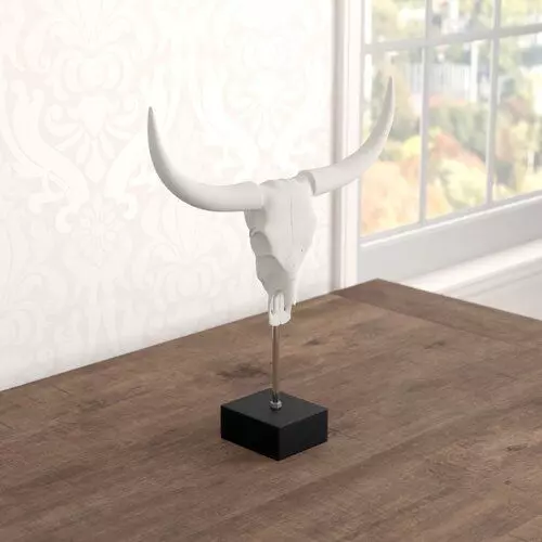 White-Black Buffalo Skull Penncross Bust 3D model_0