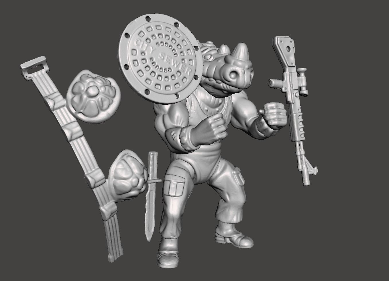 ROCKSTEADY VINTAGE TMNT TEENAGE MUTANT NINJA TURTLES COMPLET 3D print model_3