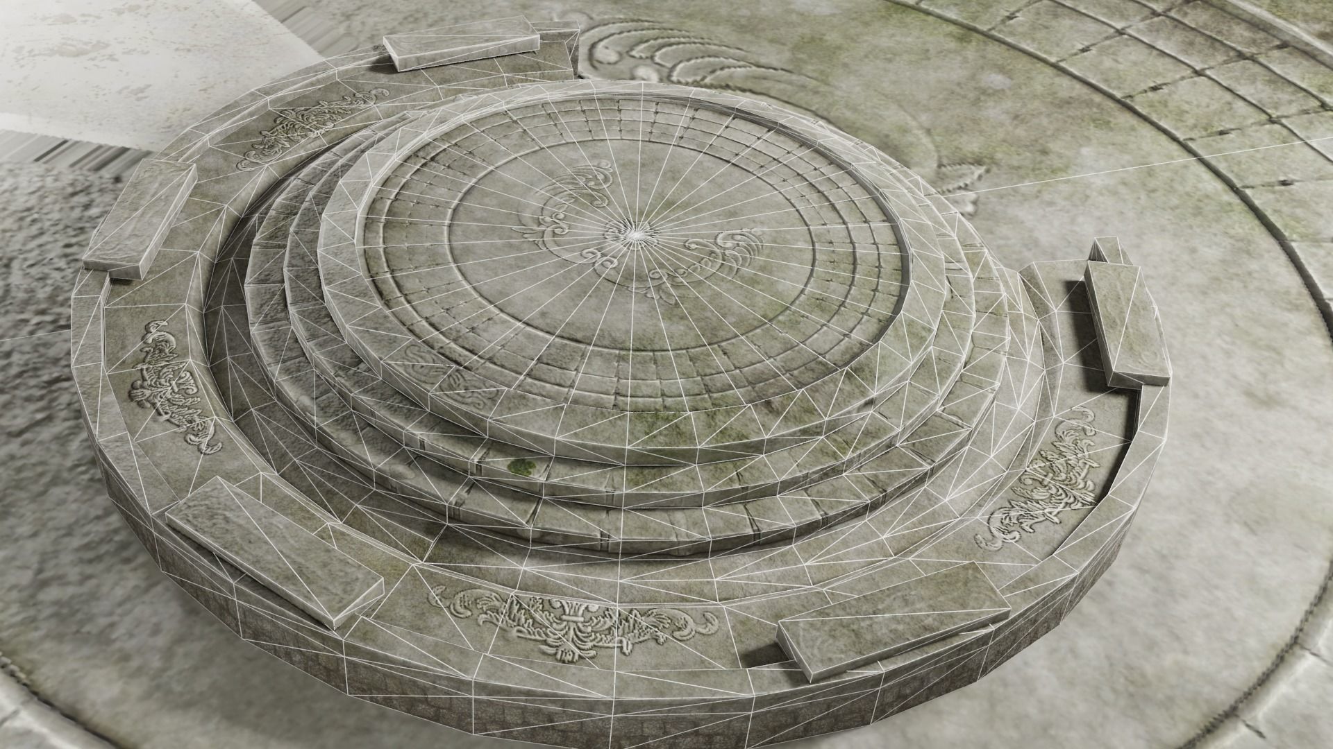 altar circular stone structure Low-poly 3D model_1