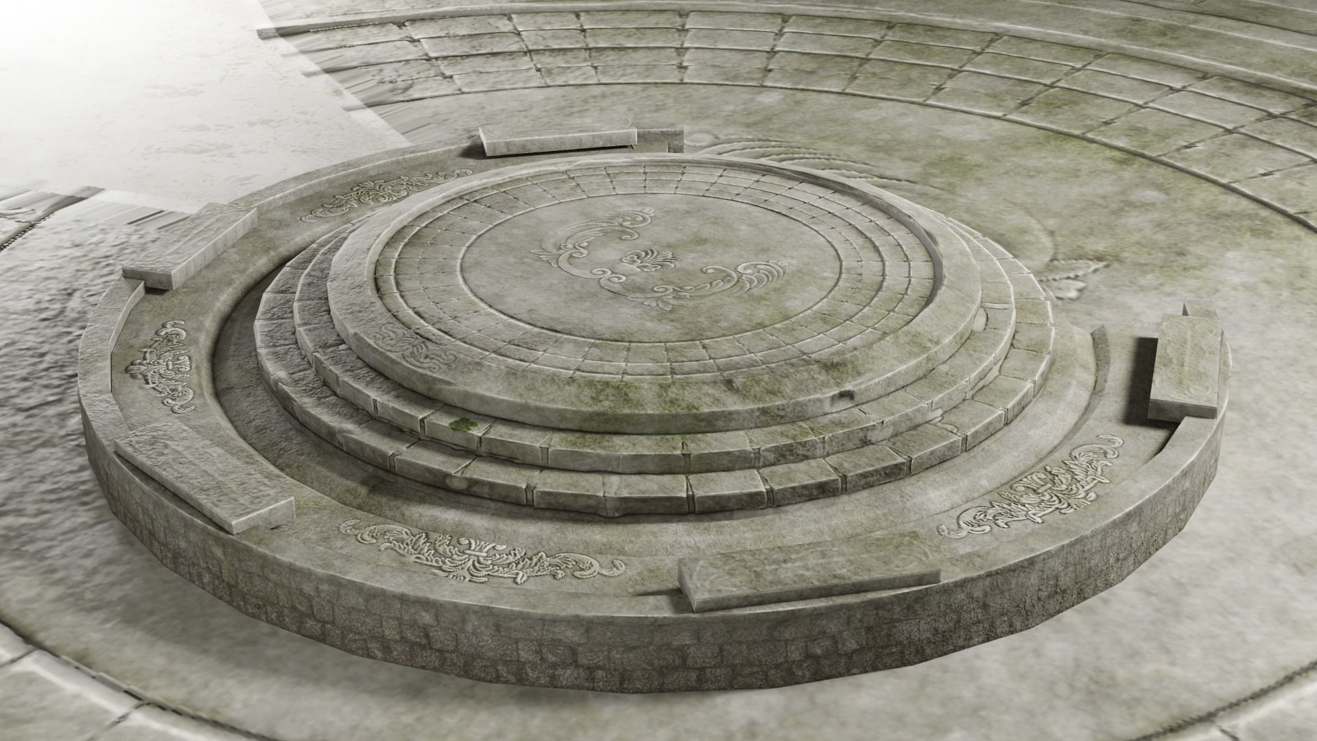 altar circular stone structure Low-poly 3D model_2