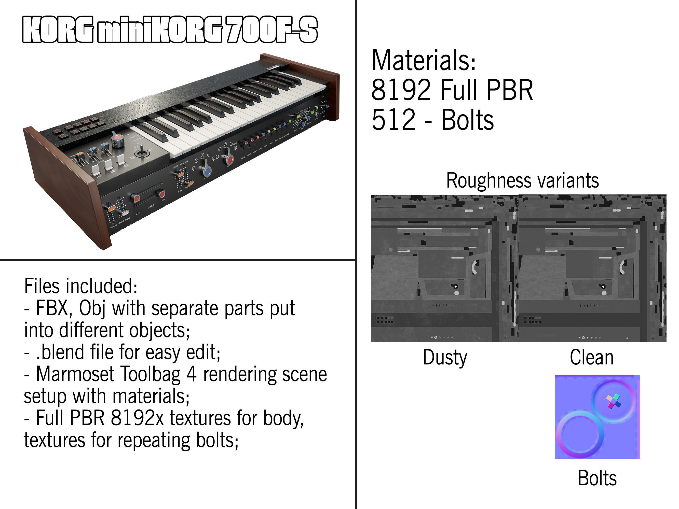 Synthesizer KORG miniKORG 700FS Low-poly 3D model_1