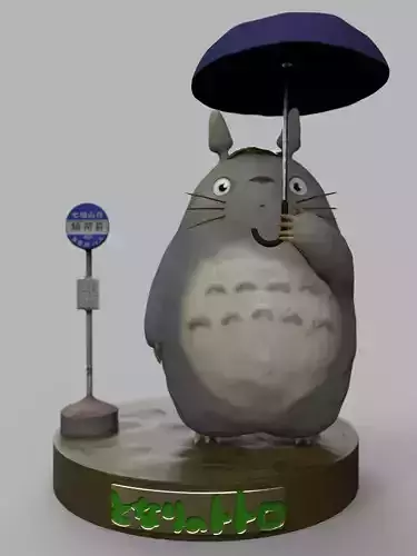 Totoro statue with umbrella