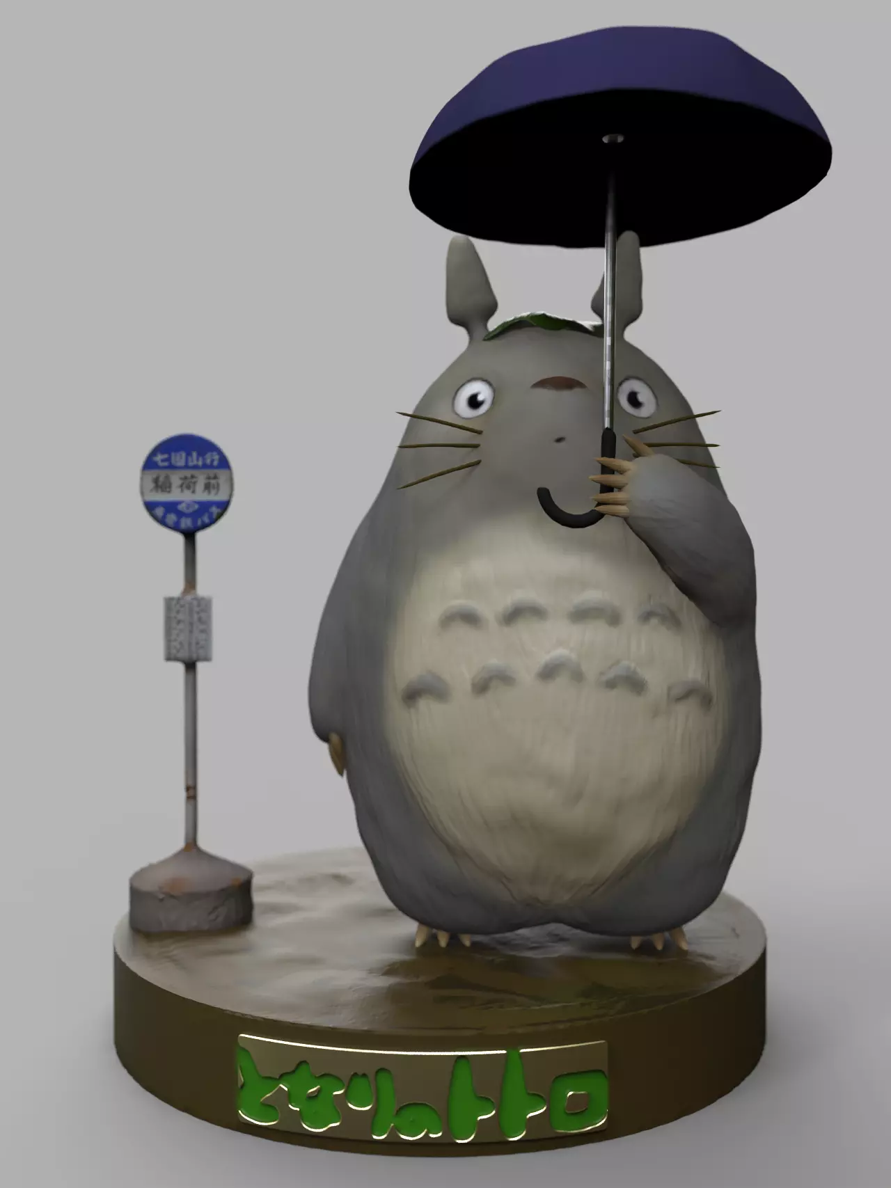 Totoro statue with umbrella 3D print model_0