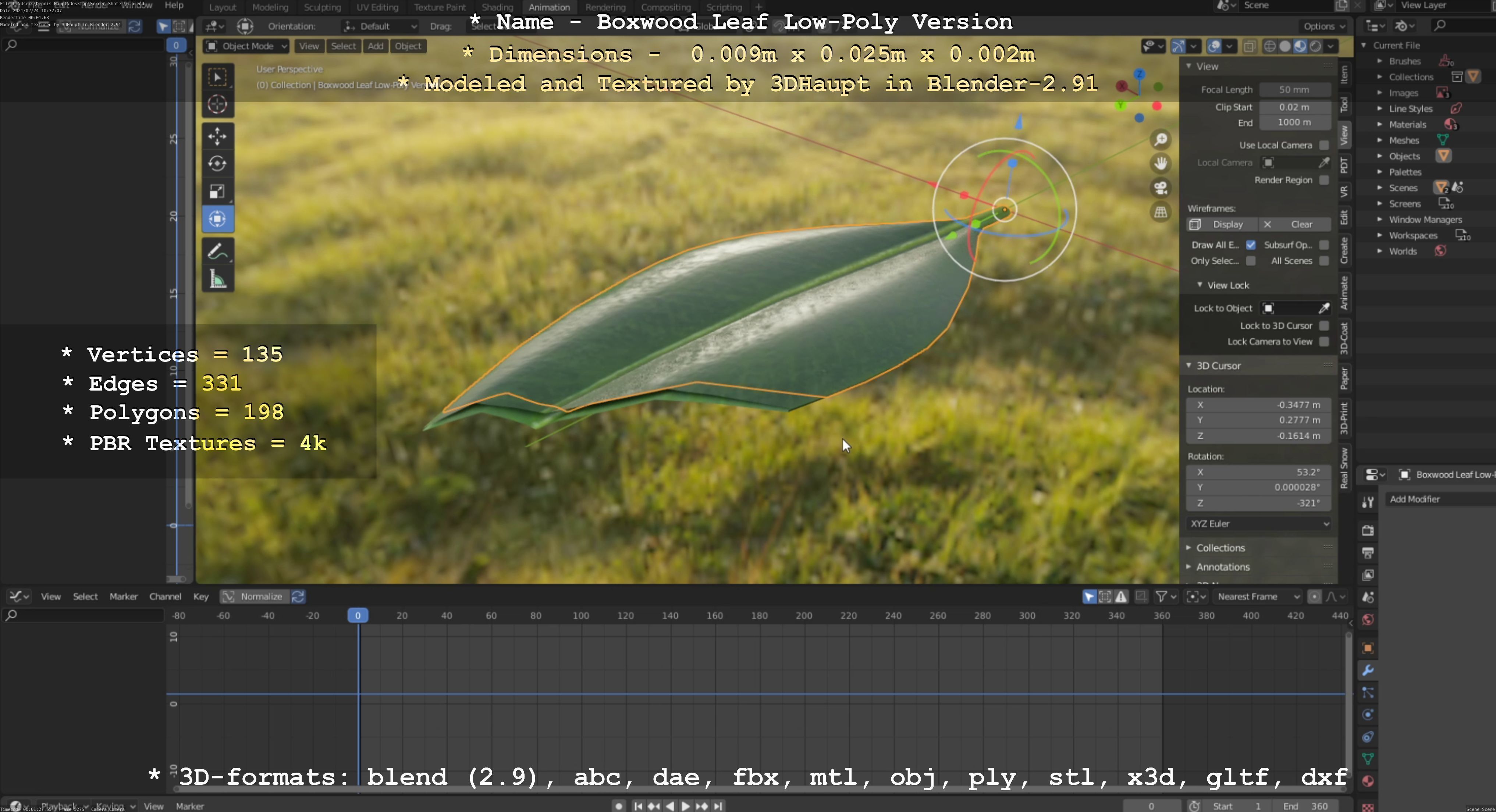 Boxwood Leaf Low-Poly Version Low-poly 3D model_44