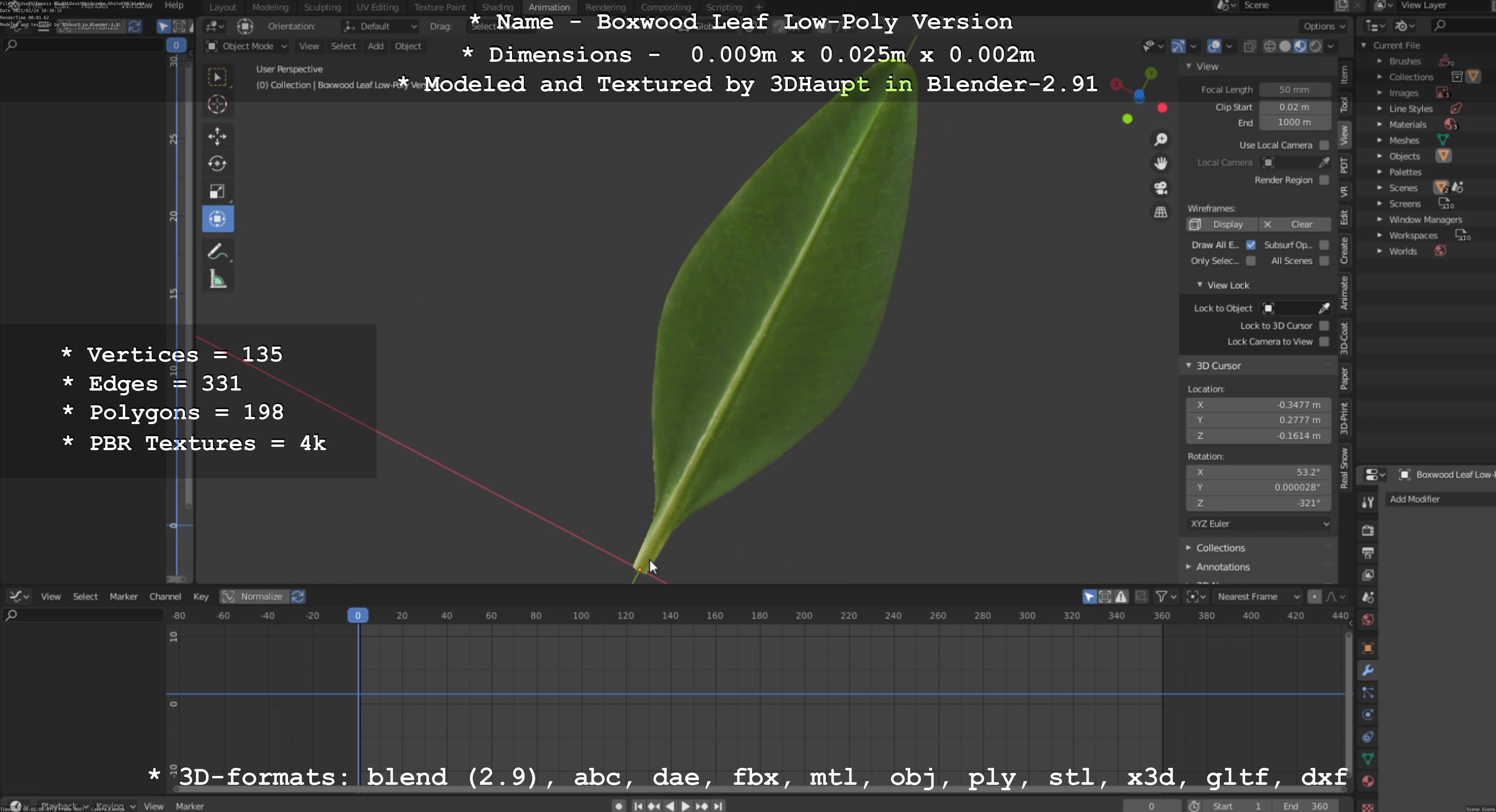 Boxwood Leaf Low-Poly Version Low-poly 3D model_3