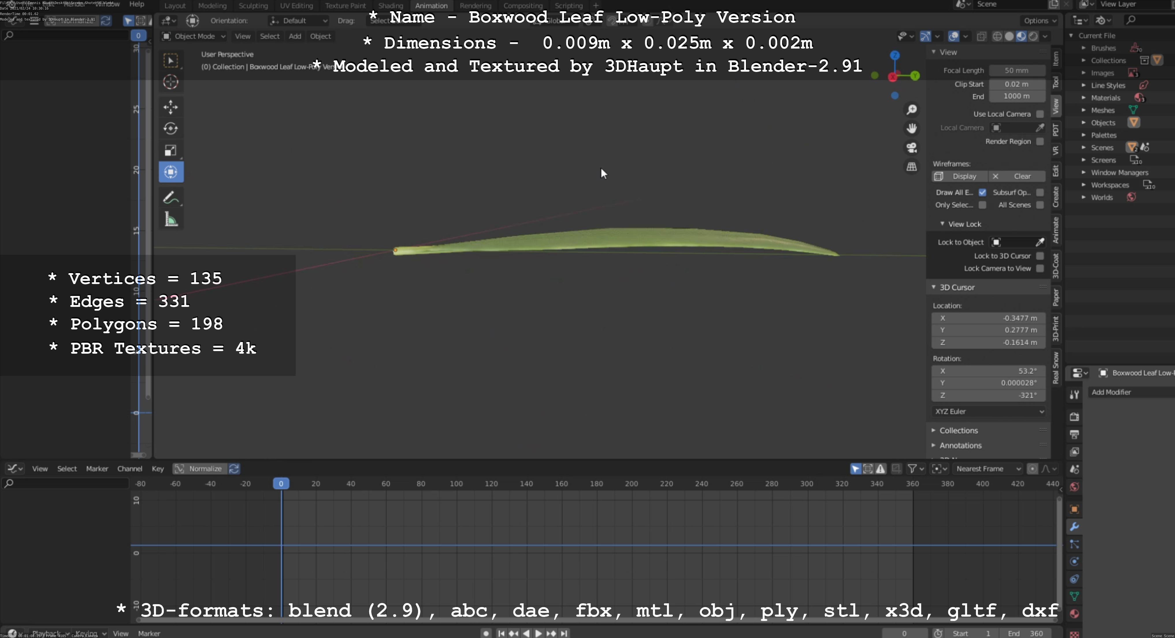 Boxwood Leaf Low-Poly Version Low-poly 3D model_35