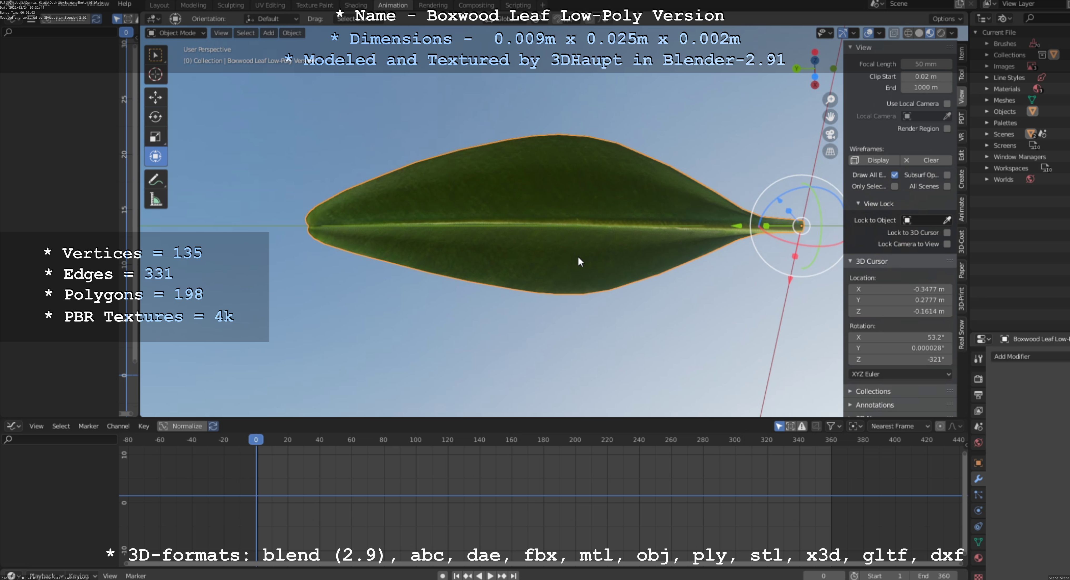 Boxwood Leaf Low-Poly Version Low-poly 3D model_86