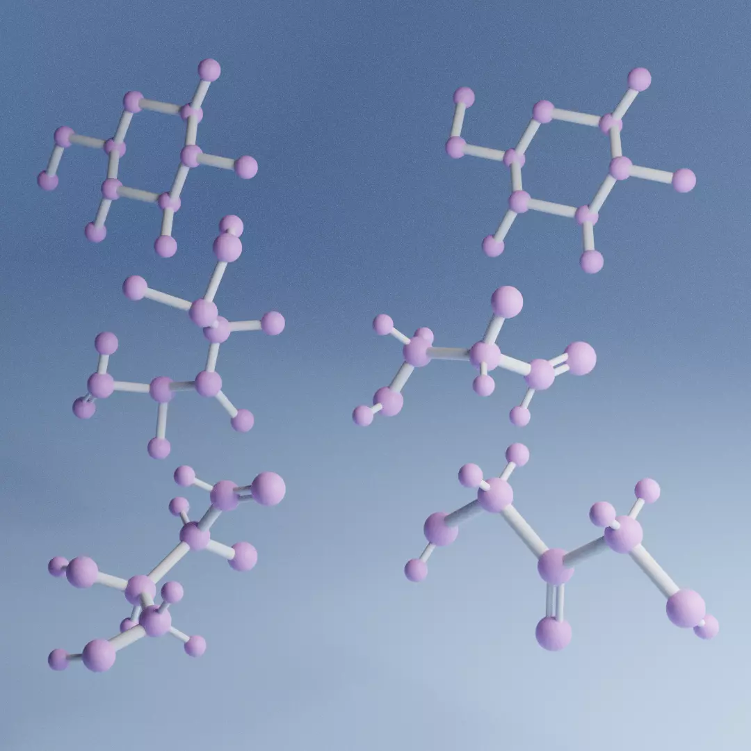 Biomolecules - six Monosaccharides 3D models 3D model_0