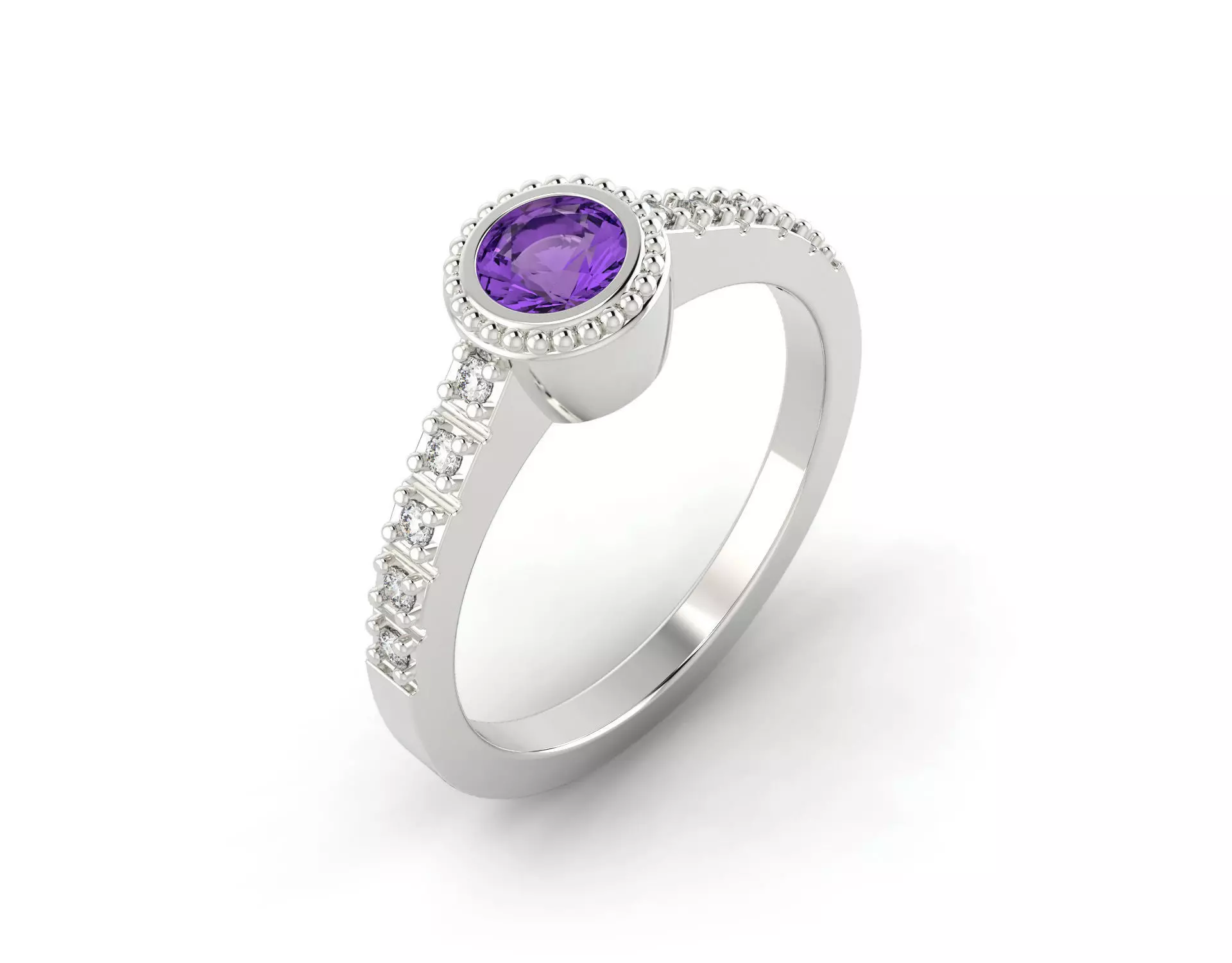 D-0956 amethyst and diamond ring 3D print model