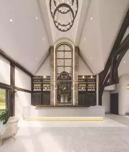 Coffee shop on the hills with rustic style model 