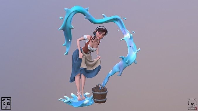 WaterGirl woman pouring water into bucket 3D model