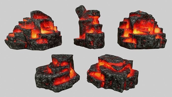 Rock Set lava Low-poly 3D model