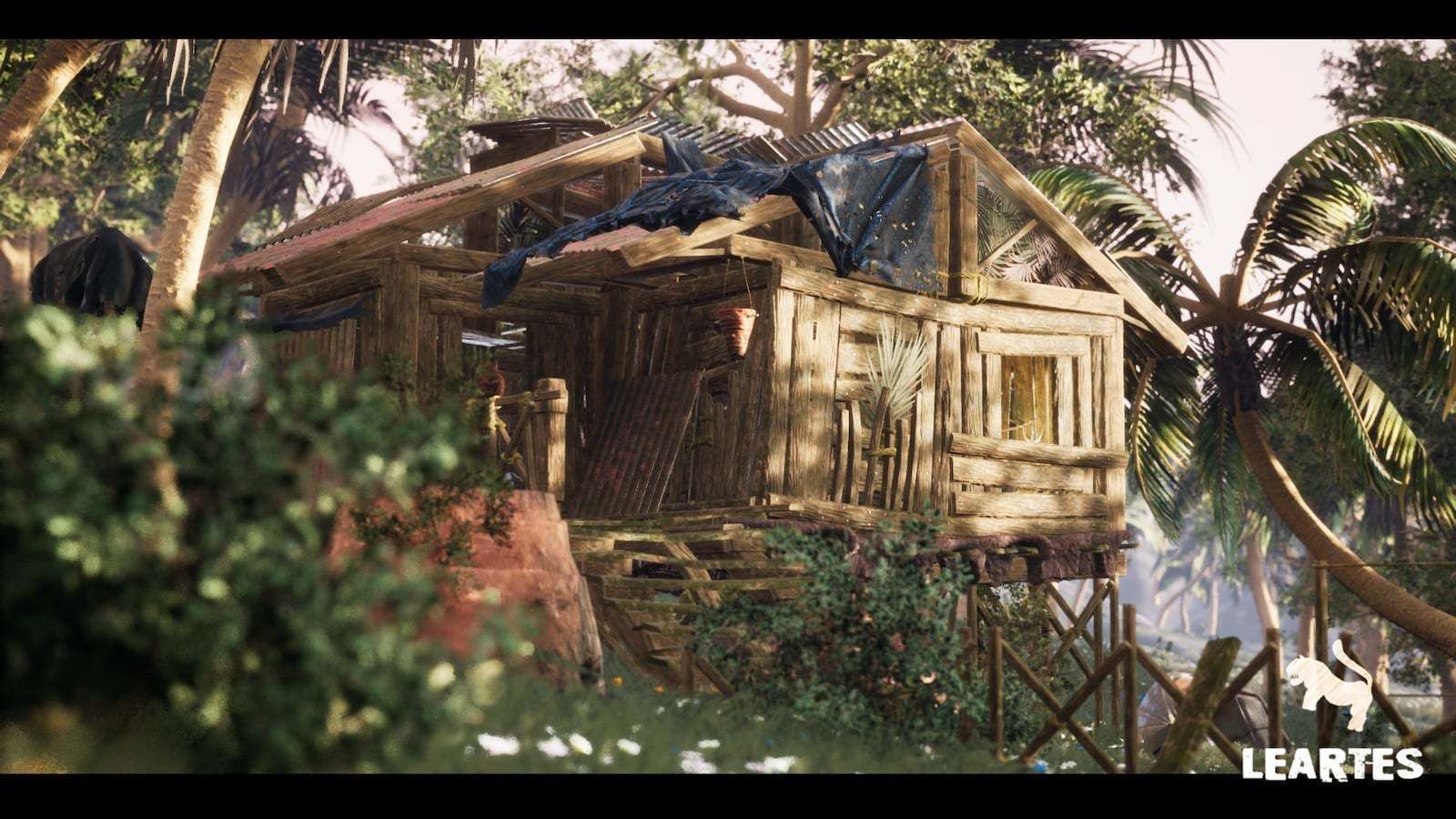 Abandoned Hut in Tropical Island Survival Post Apocalyptic Low-poly 3D model_9