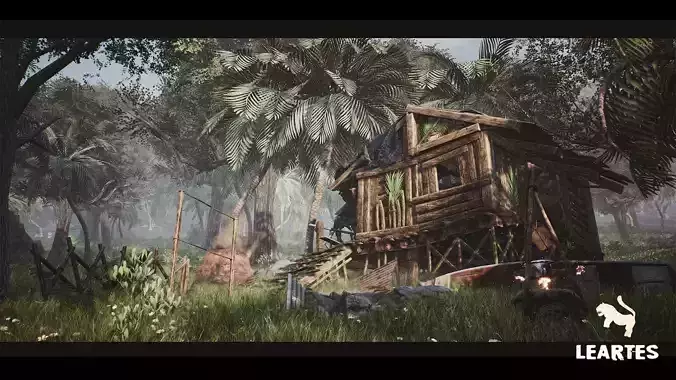 Abandoned Hut in Tropical Island Survival Post Apocalyptic Low-poly 3D model