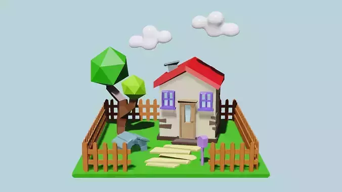 House with trees and fence