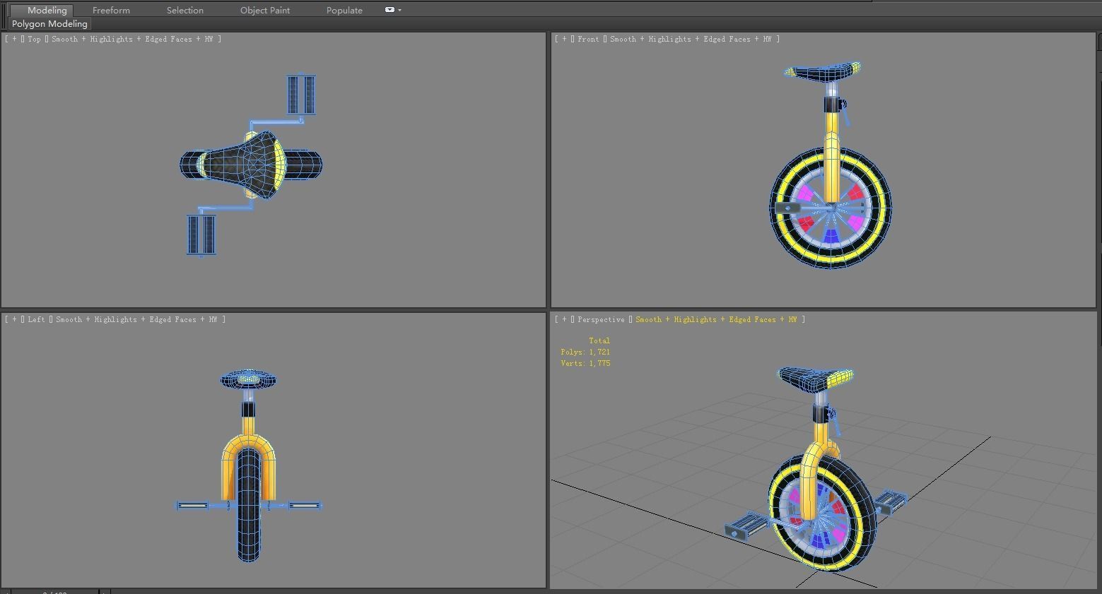 Cartoon unicycle Low-poly 3D model_4