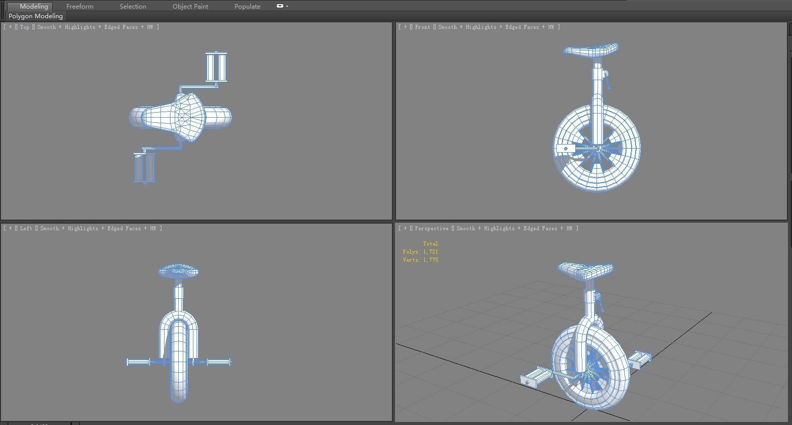 Cartoon unicycle Low-poly 3D model_5