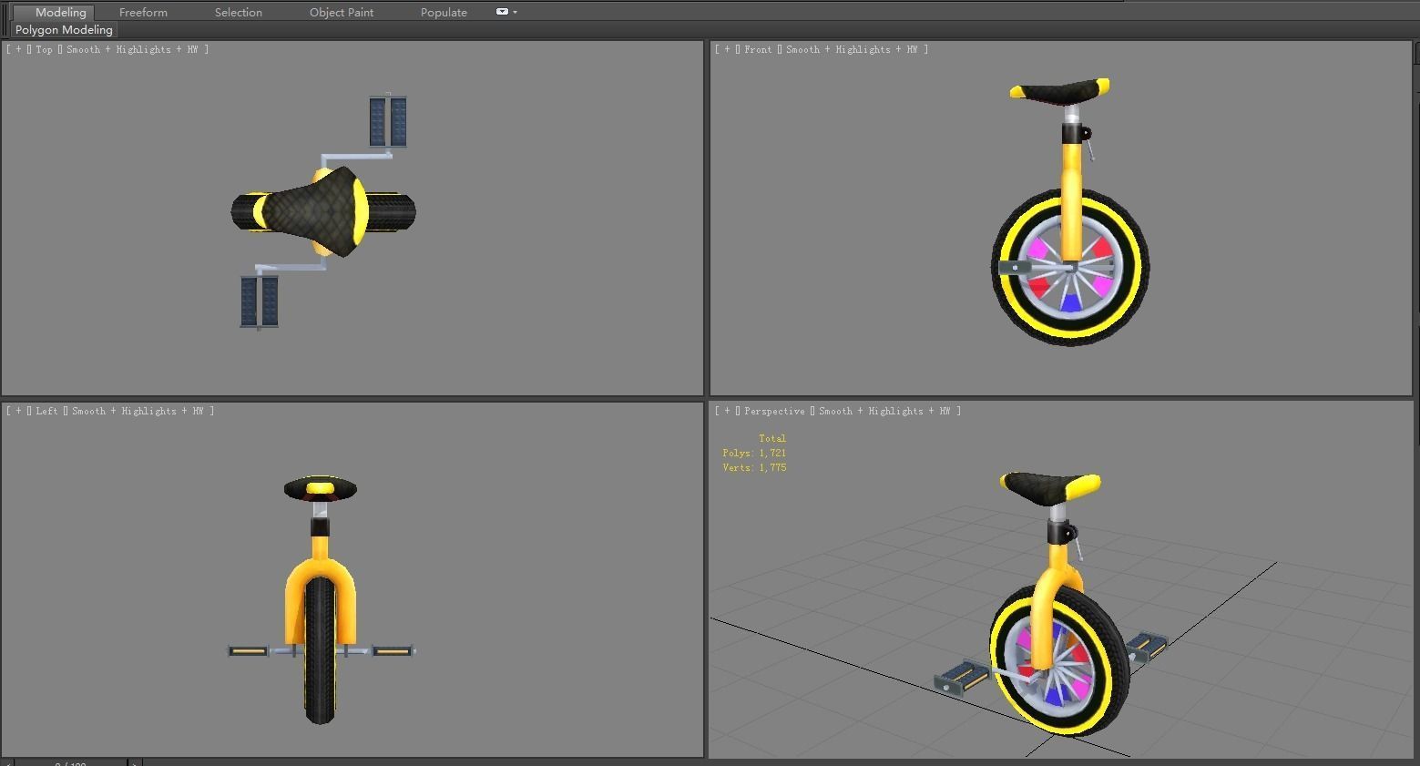 Cartoon unicycle Low-poly 3D model_3