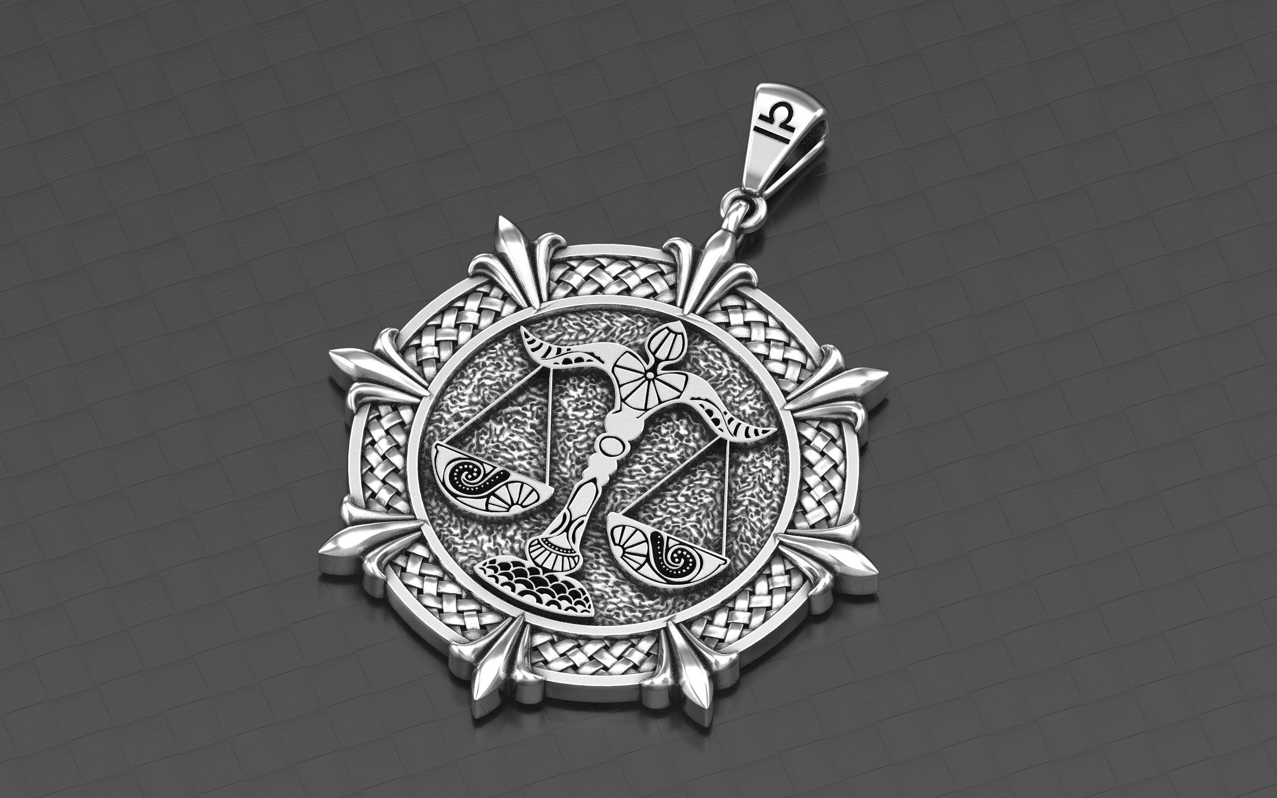 Libra Zodiac Horoscope pendant medalion jewelry 3D print model_16
