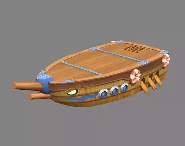Cartoon Wooden Boat and Pier Low-poly 3D model