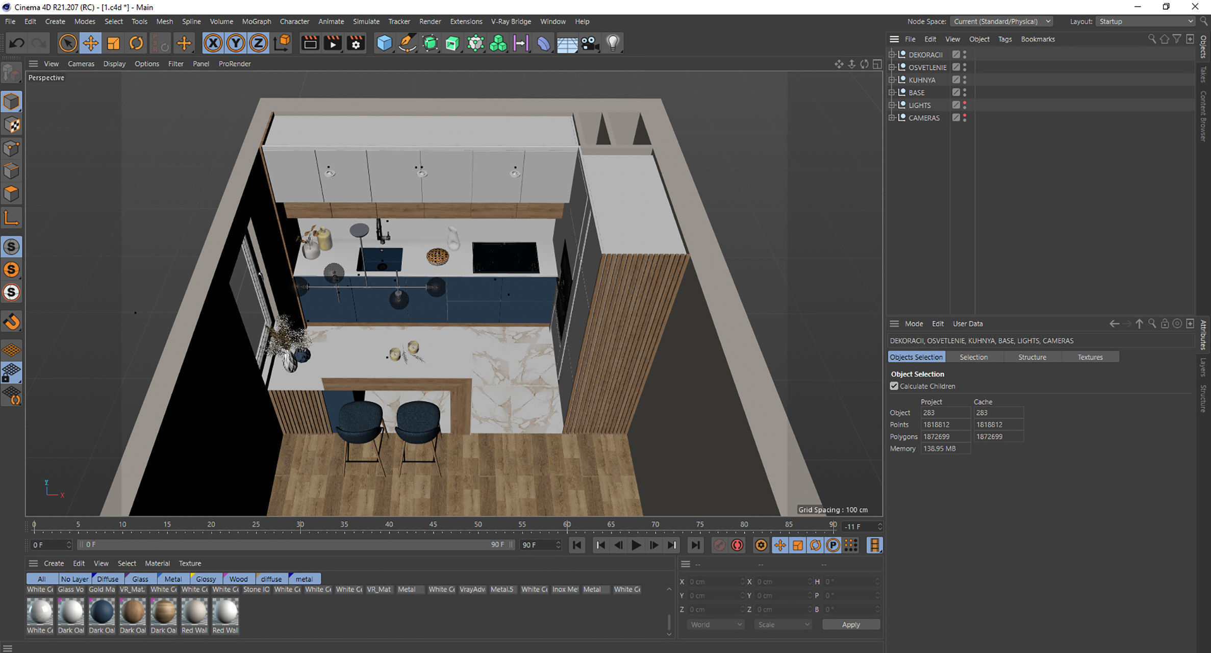 Modern Kitchen Interior Scene VrayforC4D 3D model_6