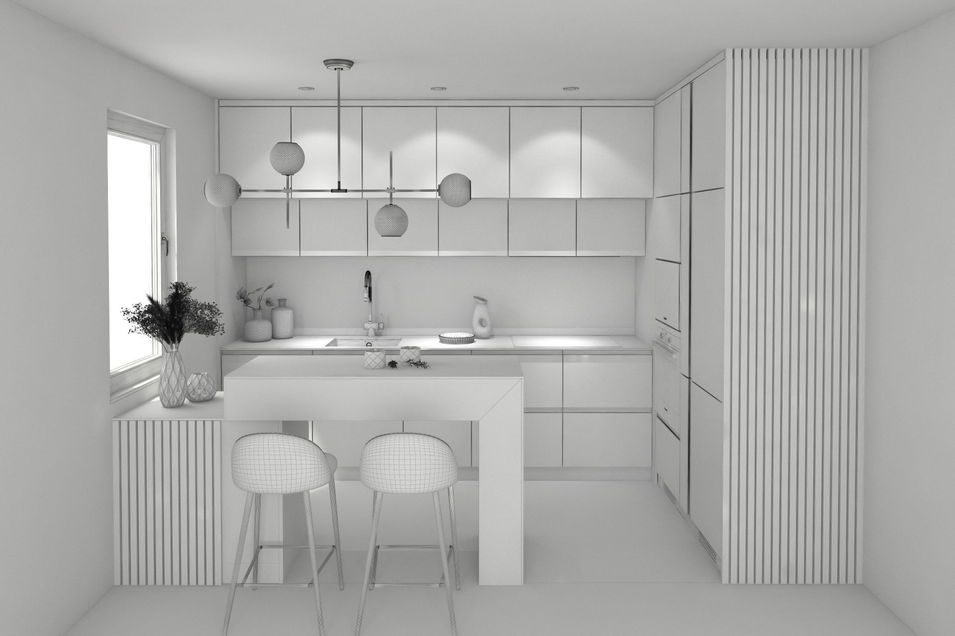 Modern Kitchen Interior Scene VrayforC4D 3D model_2