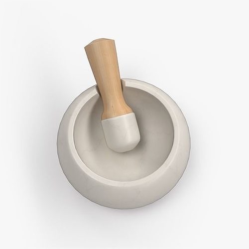 Marble mortar and pestle with cedar handle Low-poly 3D model