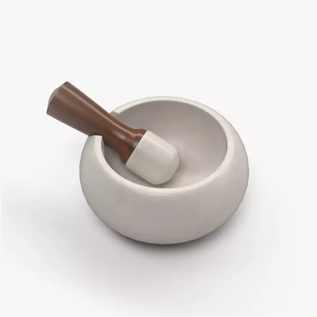 Marble mortar and pestle with walnut handle Low-poly 3D model_0