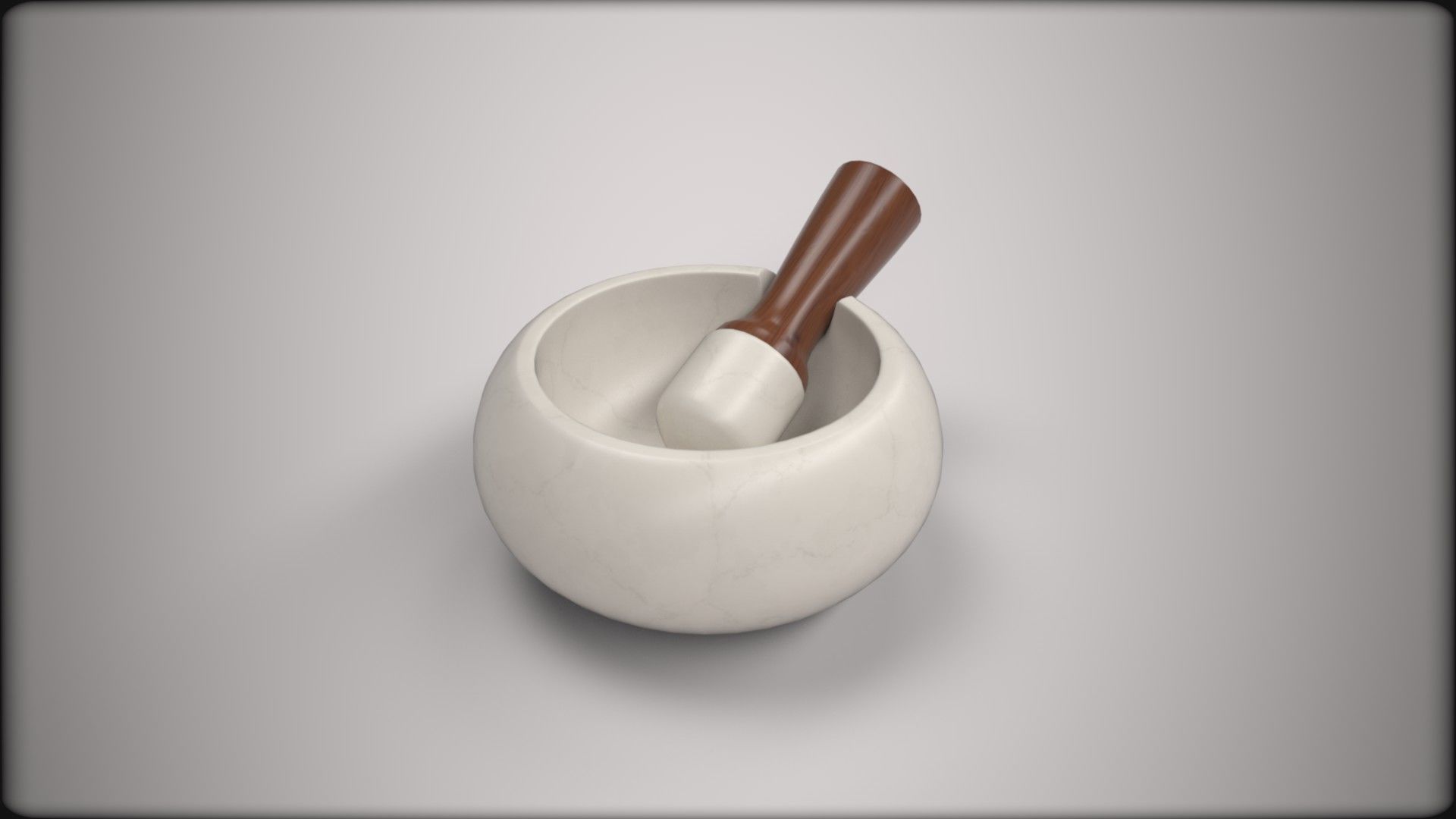 Marble mortar and pestle with walnut handle Low-poly 3D model_2