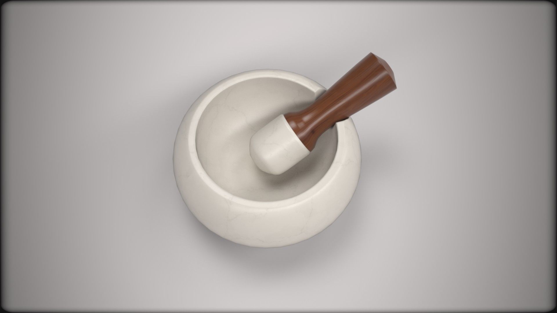 Marble mortar and pestle with walnut handle Low-poly 3D model_1