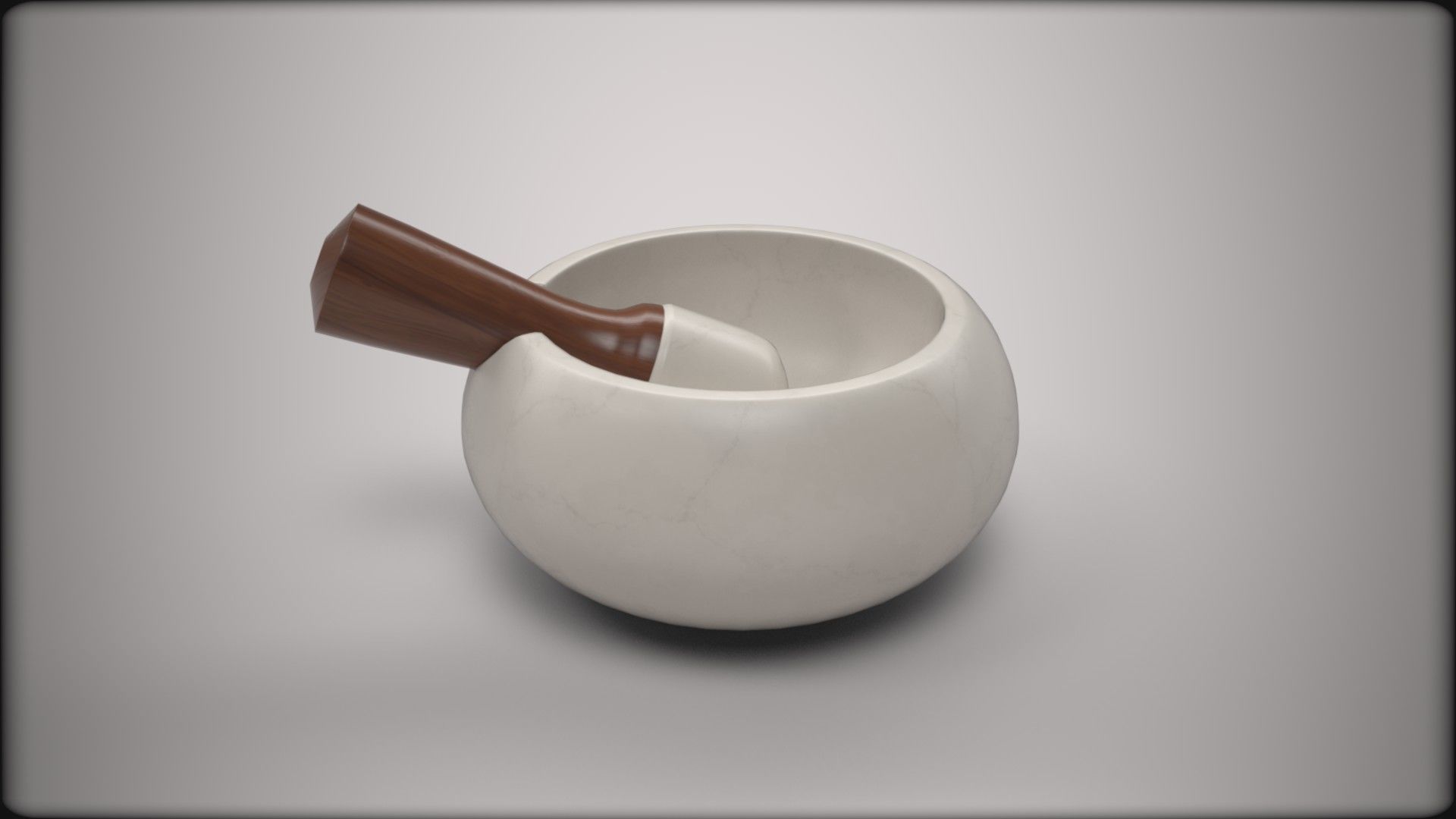 Marble mortar and pestle with walnut handle Low-poly 3D model_4