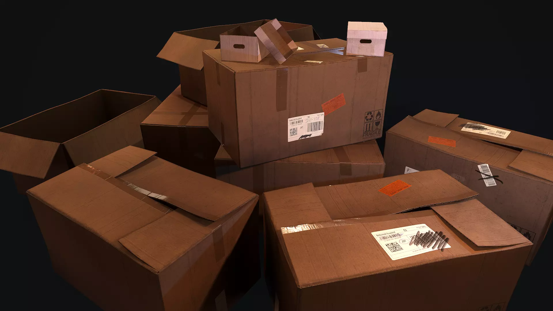 Cardboard Boxes Low-poly 3D model_0