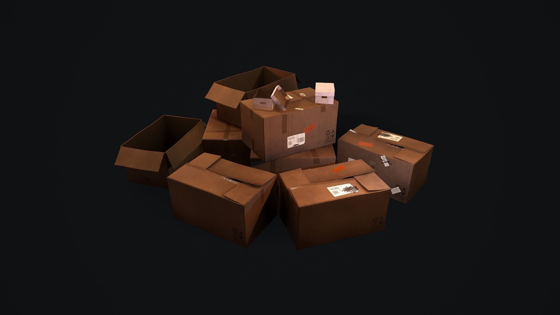 Cardboard Boxes Low-poly 3D model_11