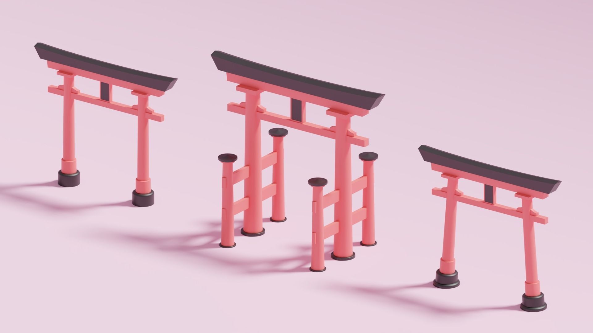 Cartoon Japanese Torii Gate 3D model_1