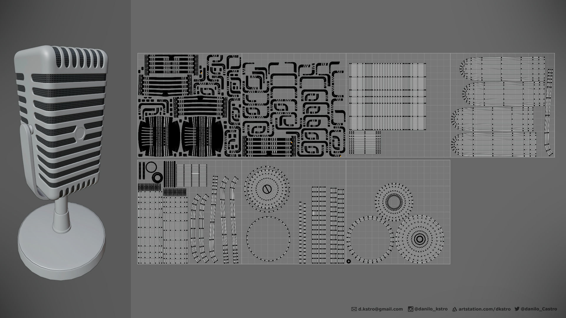 Microphone with a 50s aesthetic - 2k Textures  3D model_6