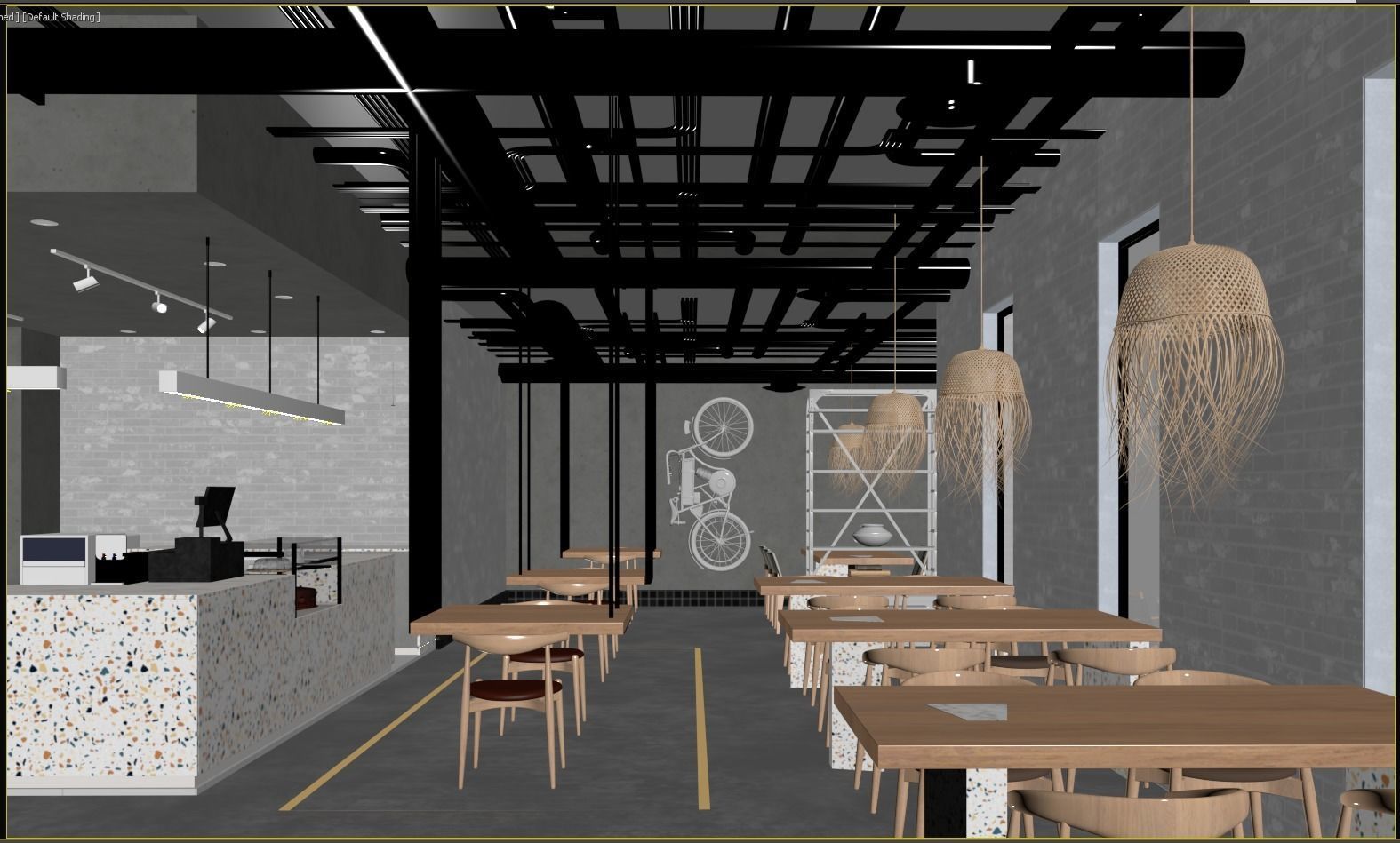 The Coffee G industrial cafe interior design 3D model_1
