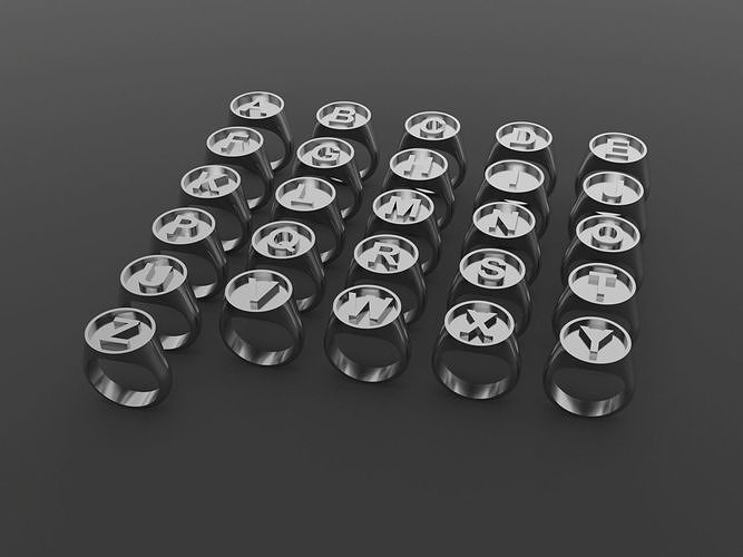 Signet Rings with Letters of the alphabet 3D print model