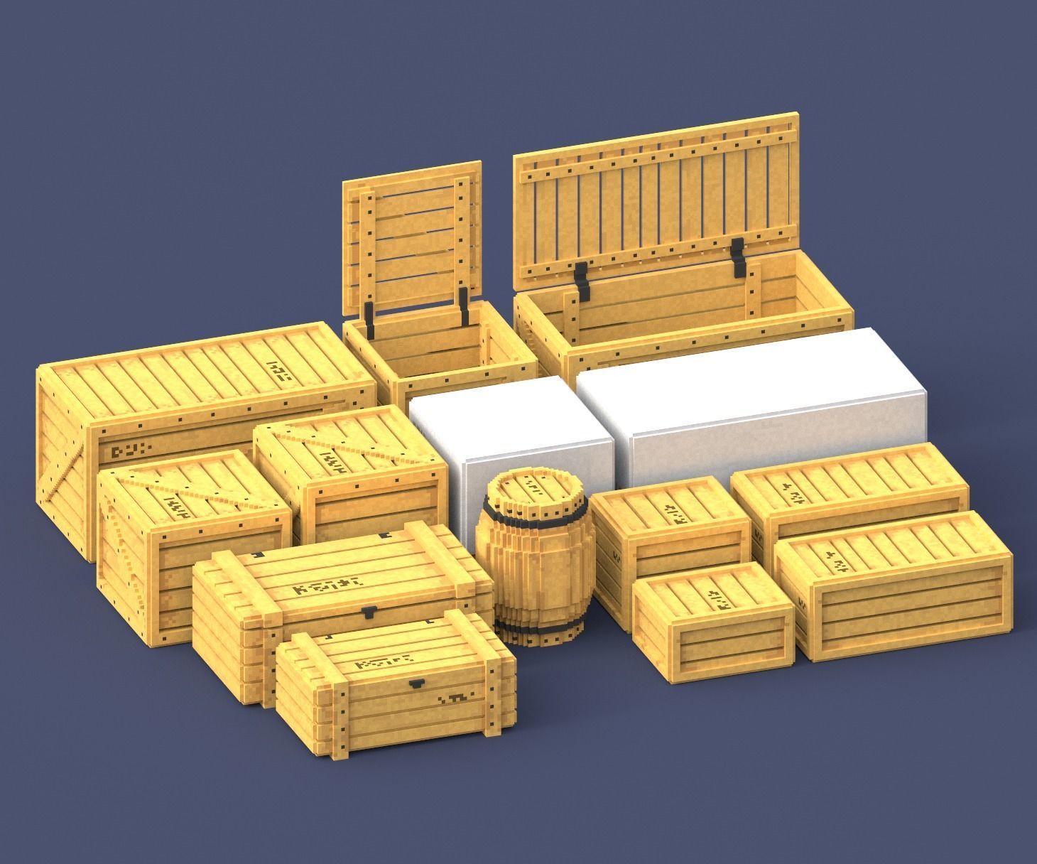 Set of wood boxes 3D model_3