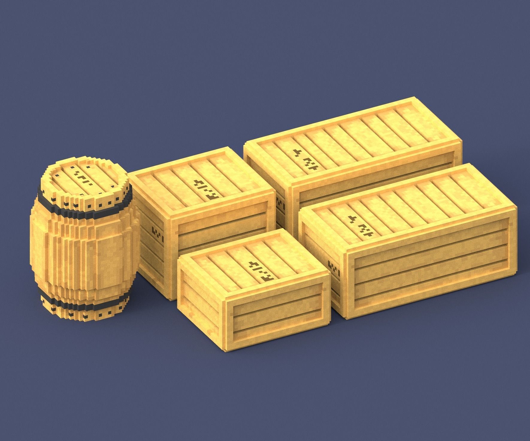 Set of wood boxes 3D model_4