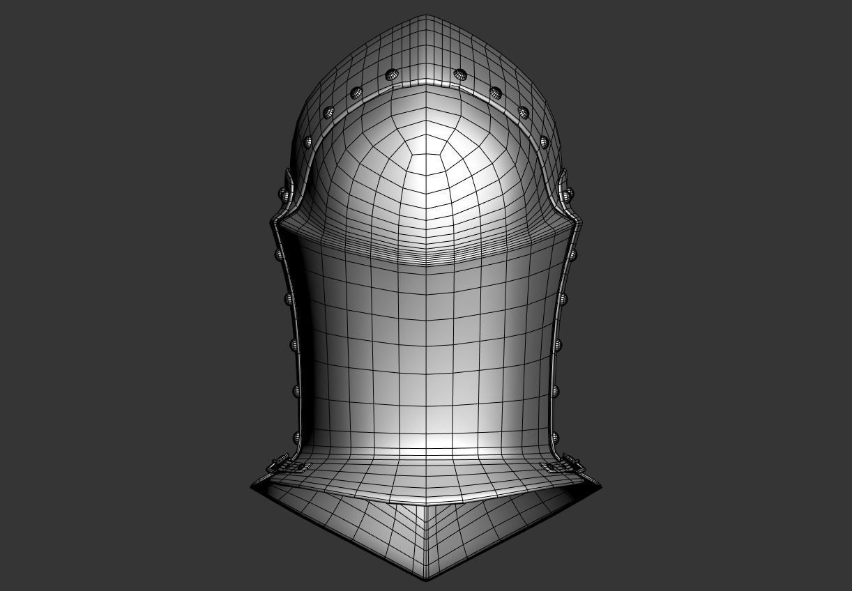 Medieval jousting helmet Low-poly 3D model_10
