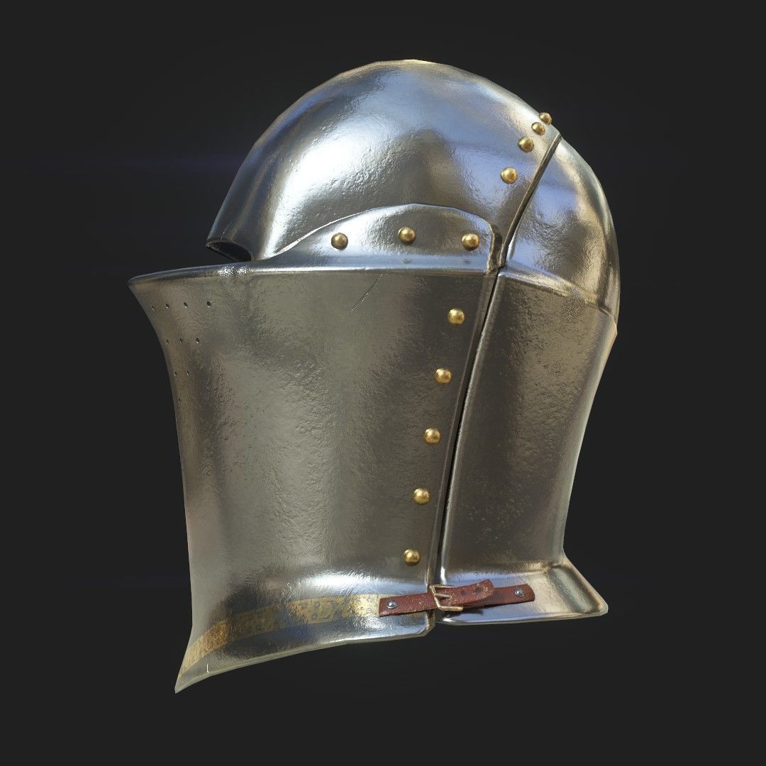 Medieval jousting helmet Low-poly 3D model_2