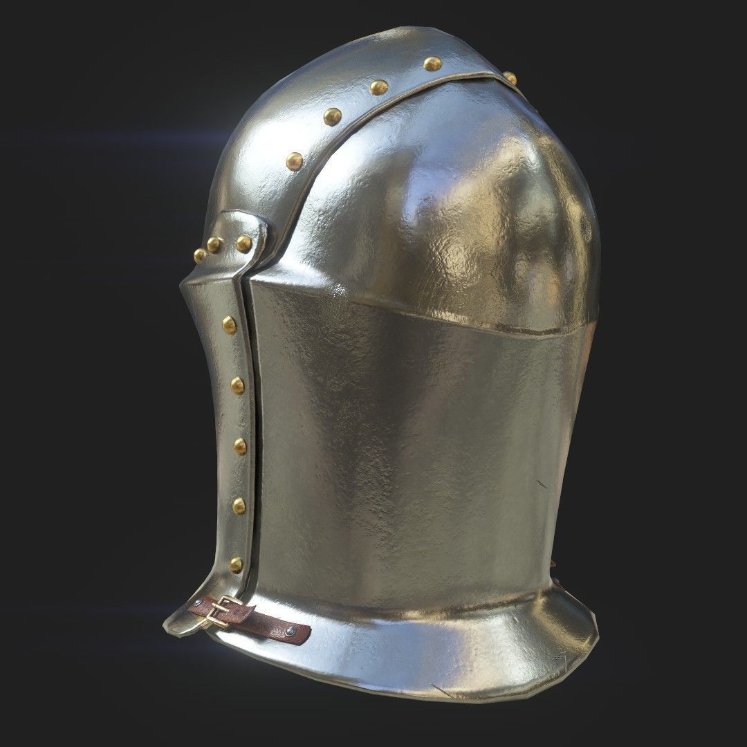 Medieval jousting helmet Low-poly 3D model_3