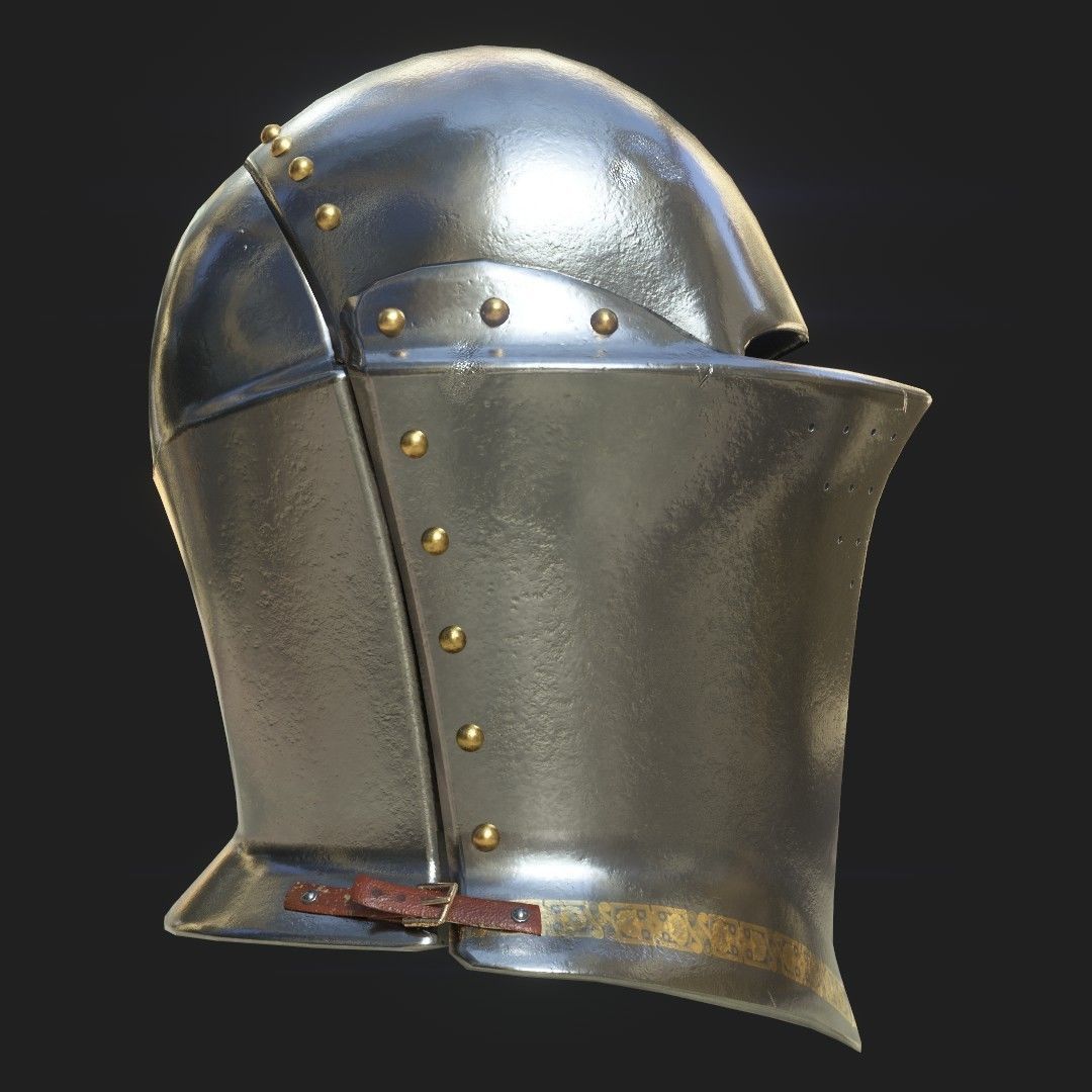 Medieval jousting helmet Low-poly 3D model_6
