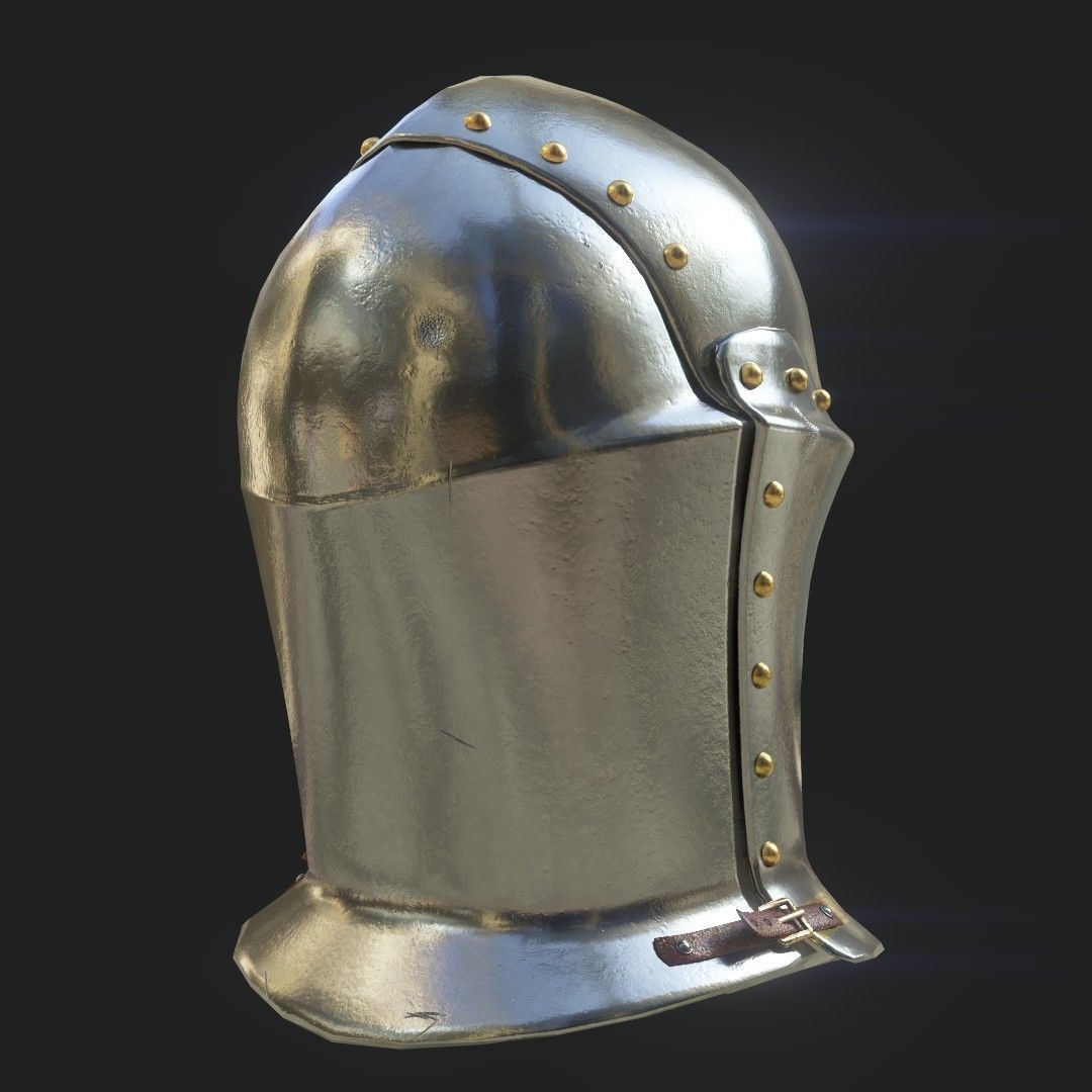 Medieval jousting helmet Low-poly 3D model_5