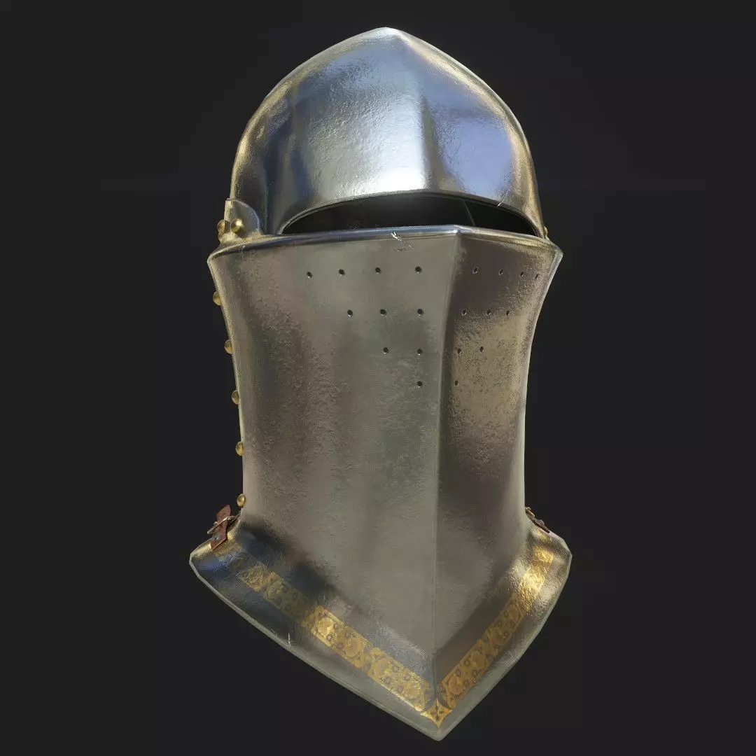 Medieval jousting helmet Low-poly 3D model_0