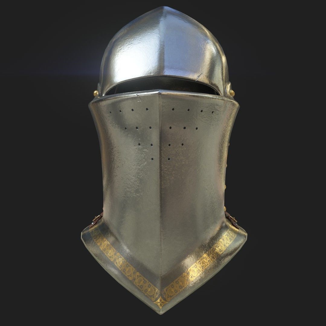 Medieval jousting helmet Low-poly 3D model_7